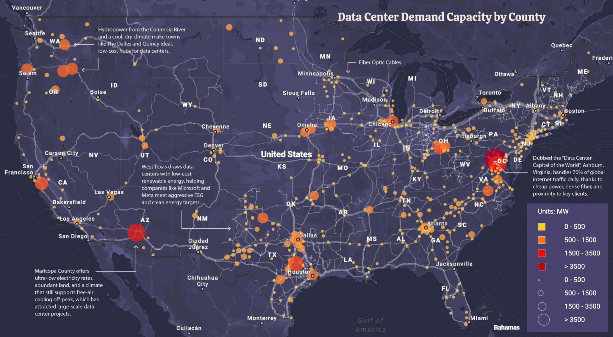 Map of US Data Center Power Hotspots