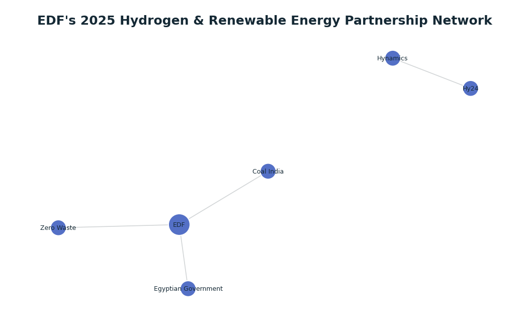 Network graph: EDF's 2025 Hydrogen & Renewable Energy Partnership Network